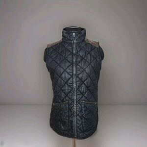Lauren Jean Co. Ralph Lauren Womens Quilted Vest Black Brown Pocket Zip Cotton M